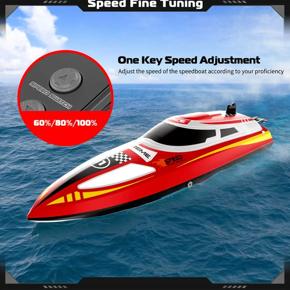 2.4GHz Remote Control Speedboat - 30KM/H High-Speed Electric Racing Boat with LED Night Lights