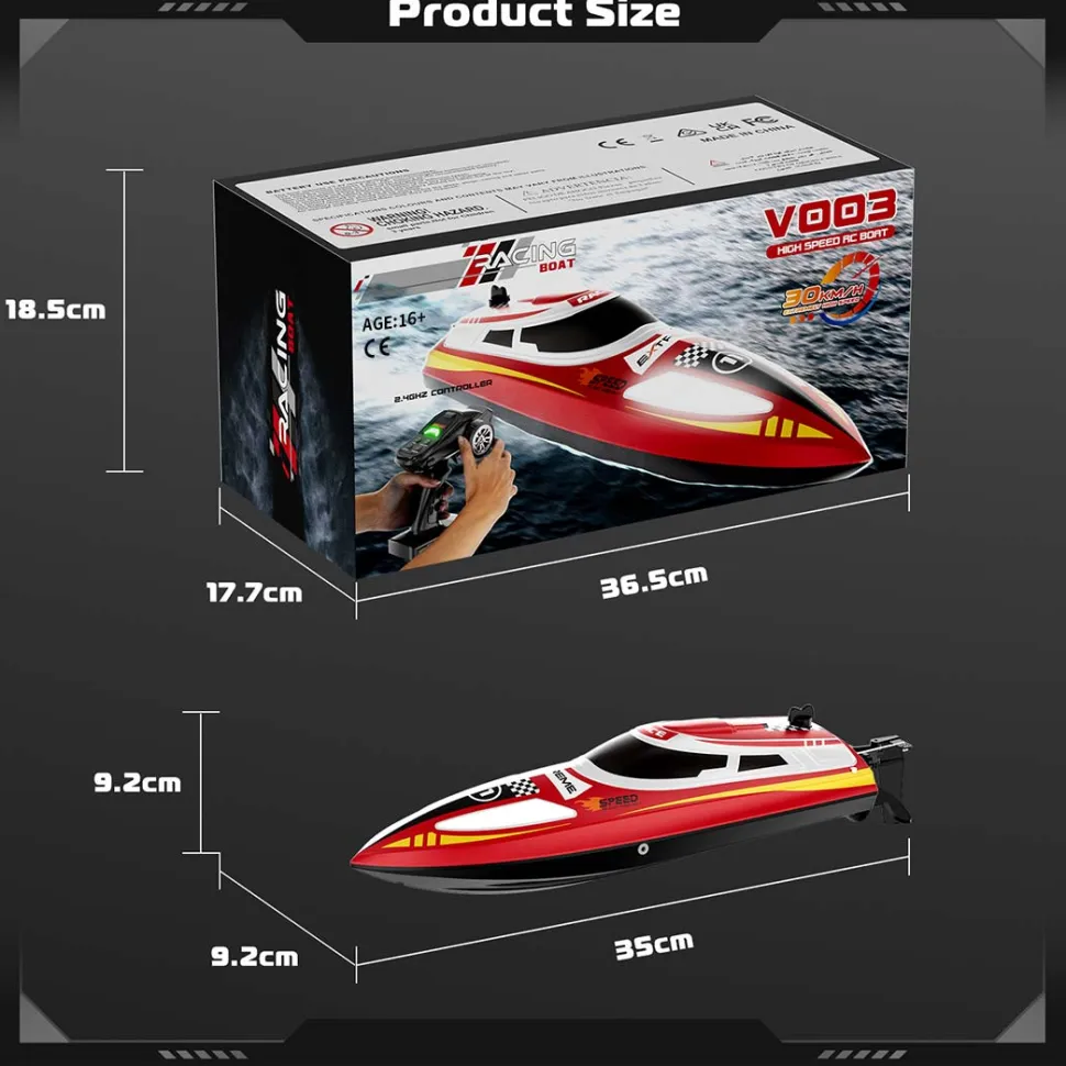 2.4GHz Remote Control Speedboat - 30KM/H High-Speed Electric Racing Boat with LED Night Lights