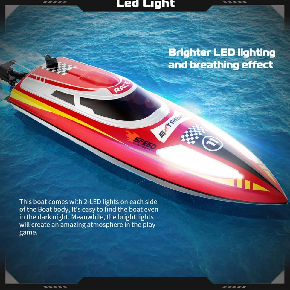 2.4GHz Remote Control Speedboat - 30KM/H High-Speed Electric Racing Boat with LED Night Lights