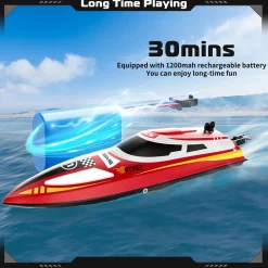 2.4GHz Remote Control Speedboat - 30KM/H High-Speed Electric Racing Boat with LED Night Lights