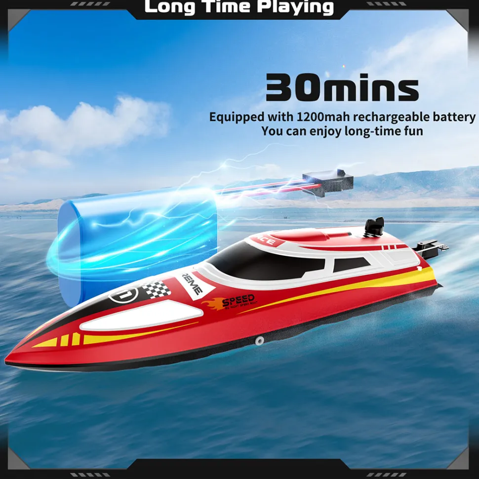 2.4GHz Remote Control Speedboat - 30KM/H High-Speed Electric Racing Boat with LED Night Lights