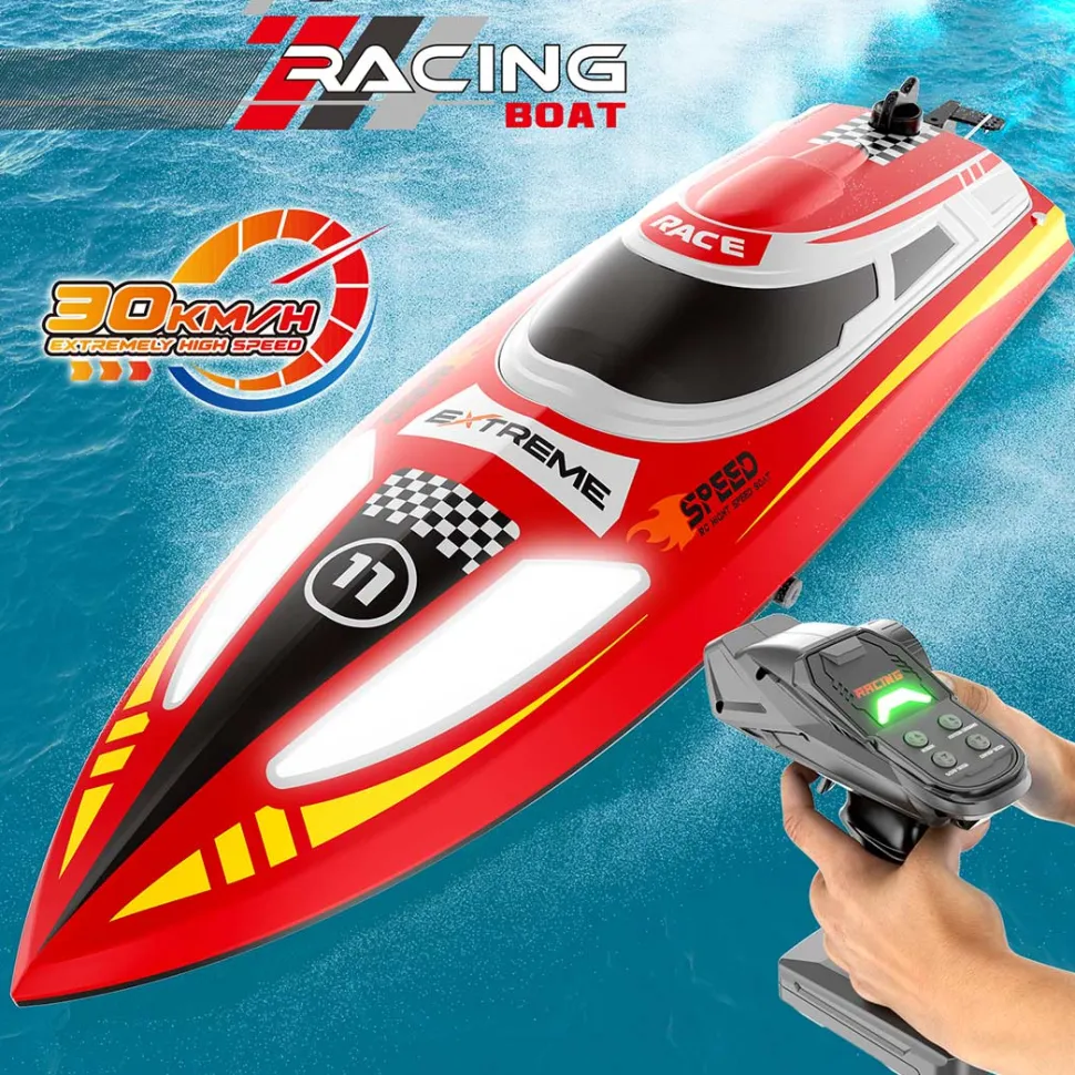 2.4GHz Remote Control Speedboat - 30KM/H High-Speed Electric Racing Boat with LED Night Lights
