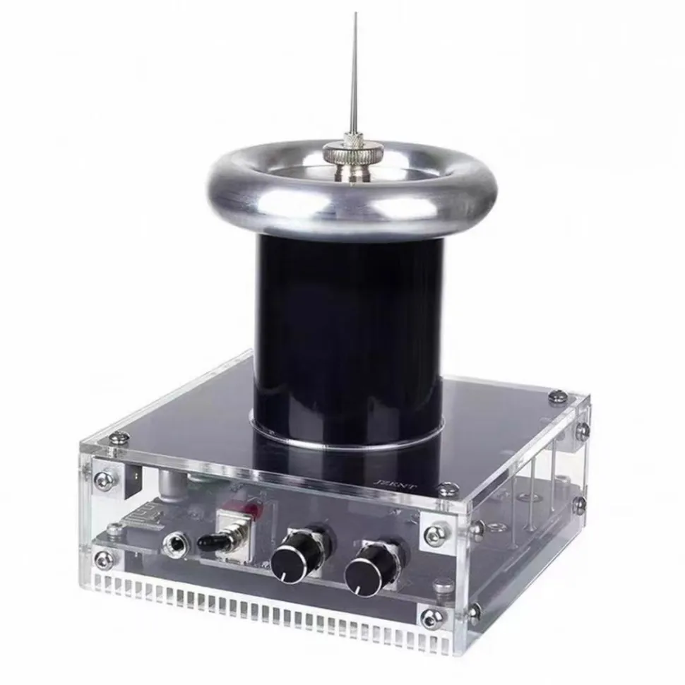 Glow Tesla Coil High Voltage Ion Experiment, Desktop Electric Display with Audio Input