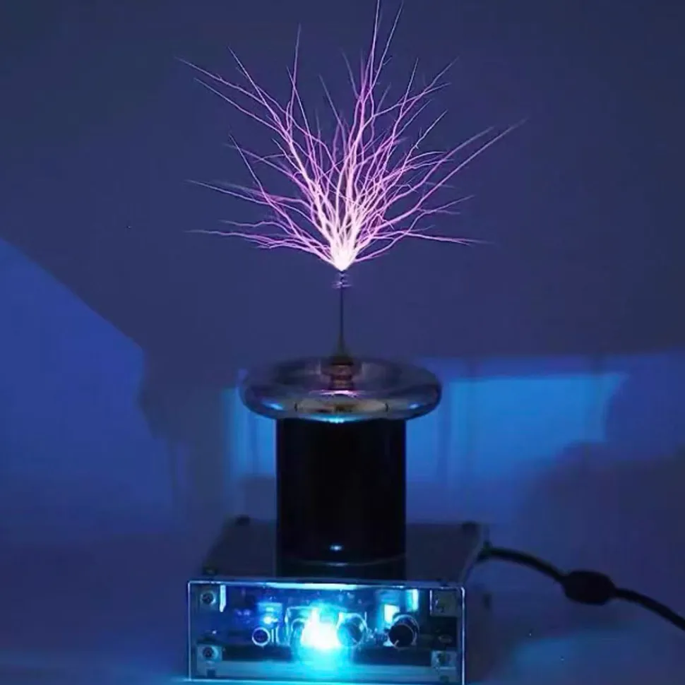Glow Tesla Coil High Voltage Ion Experiment, Desktop Electric Display with Audio Input