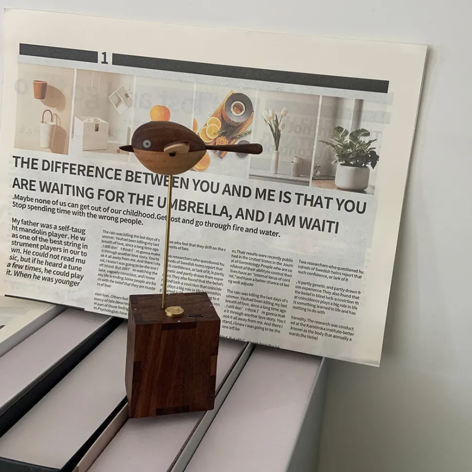 Handcrafted Wooden Long-Tailed Tit Bird Model - Desktop Stress Relief Display