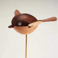 Handcrafted Wooden Long-Tailed Tit Bird Model - Desktop Stress Relief Display