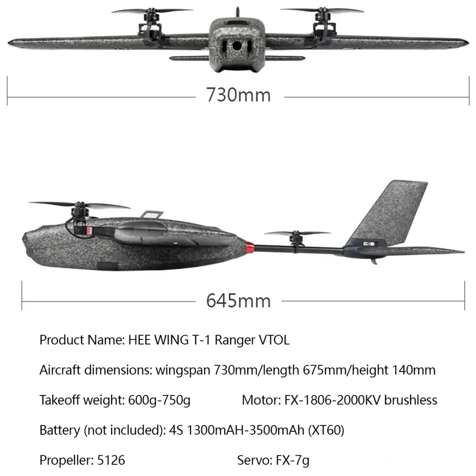 HEEWING Ranger T1 VTOL 2.4G EPP Vertical Takeoff and Landing Fixed-Wing RC Aircraft with FPV Camera Mount and Flight Controller