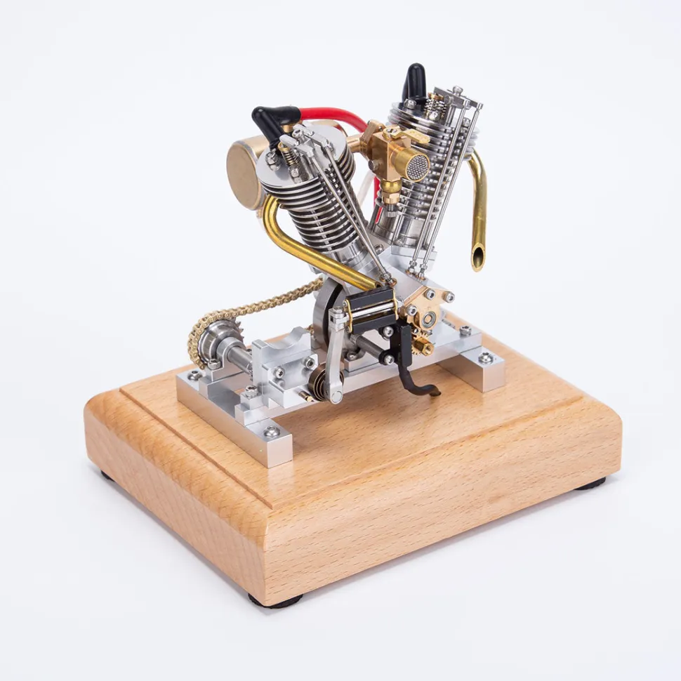 H08 Hoglet V2 Engine 4.2CC OHV V-Twin Four-Stroke Gasoline Engine Mini Retro Motorcycle Engine Model with Pedal Start