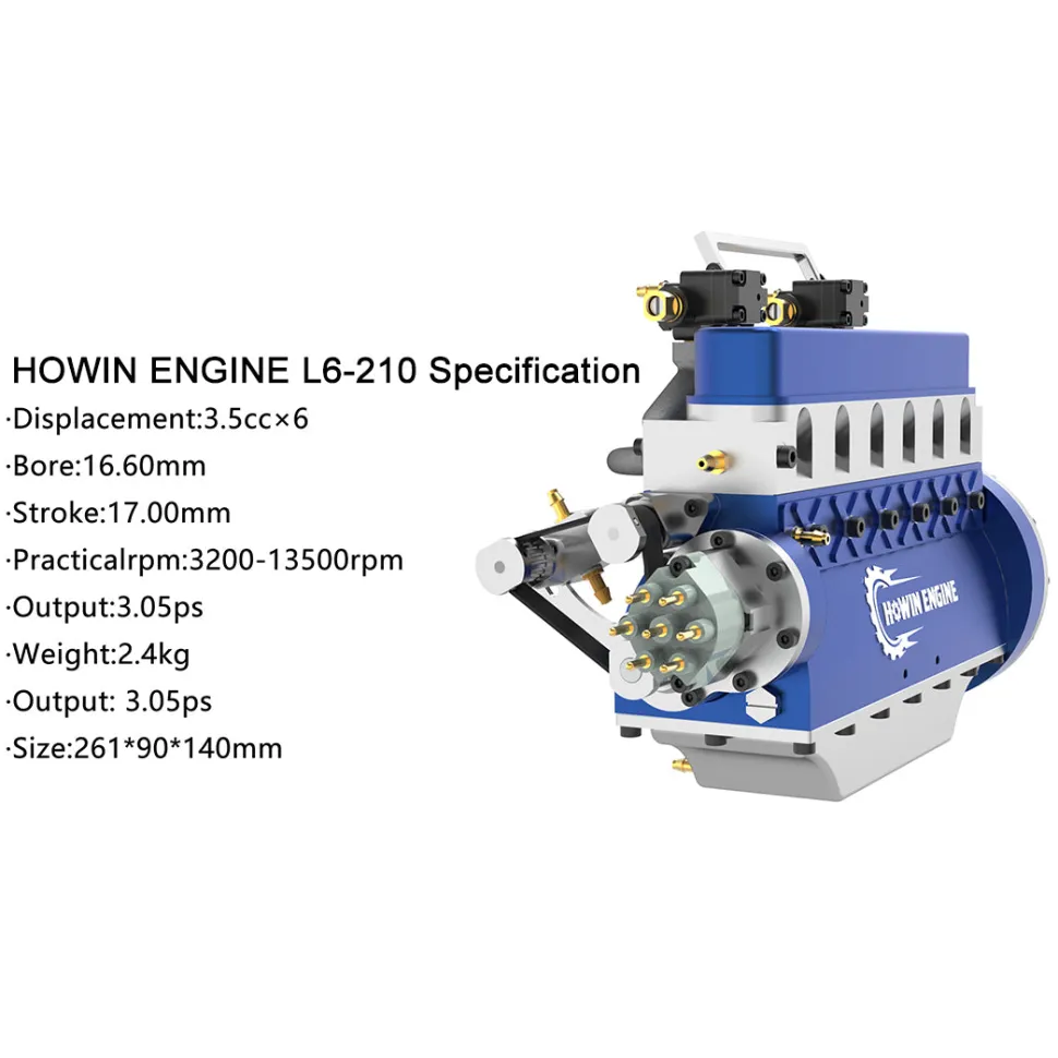 HOWIN L6-210 Engine 1/8 Scale 21cc Mini Inline 6 Cylinder 4 Stroke Water-cooled L6 Gasoline Engine Model Kit