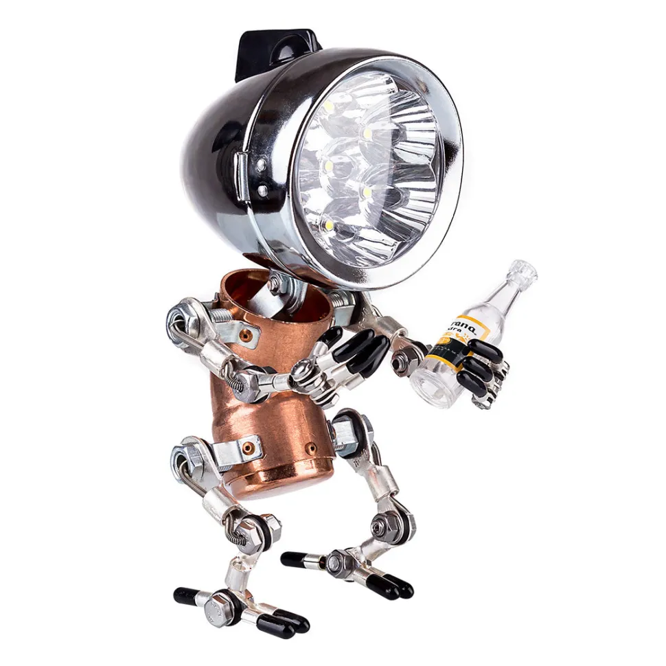 Industrial Style Table Lamp Man Figure 3D Steampunk Handmade Metal Models with Light