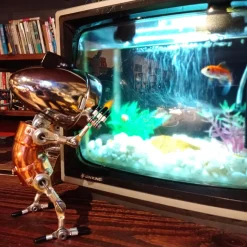 Industrial Style Table Lamp Man Figure 3D Steampunk Handmade Metal Models with Light