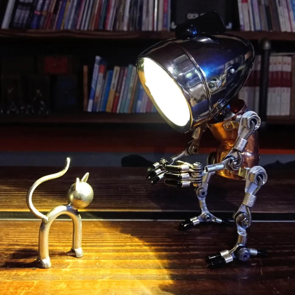 Industrial Style Table Lamp Man Figure 3D Steampunk Handmade Metal Models with Light