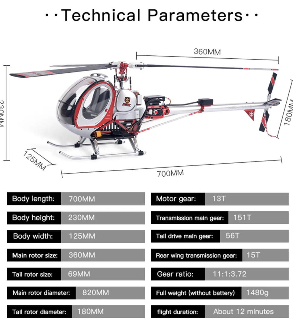 JCZK 300C PRO 2.4G 12CH Flybarless RC Helicopter Model with H1 PRO Smart Flight Control and GPS Positioning (RTF Version)