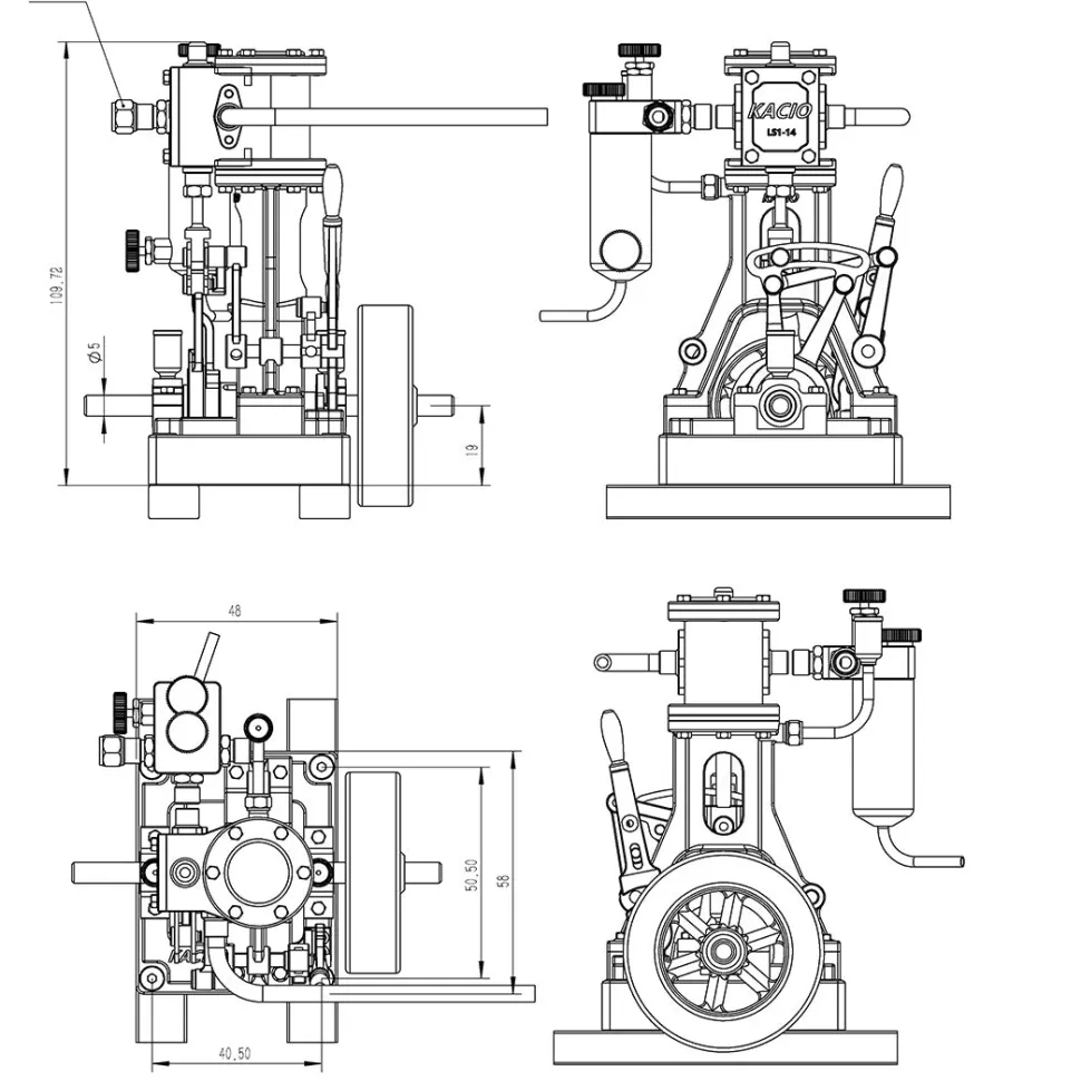 KACIO LS1-14 Single Cylinder Reciprocating Steam Engine Model for Model Ship Model Boat Above 60cm