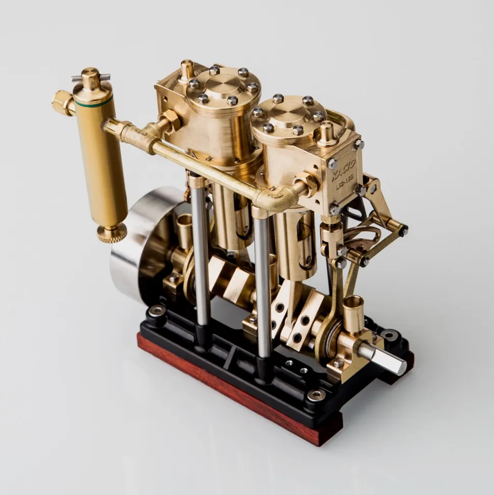 KACIO LS2-13S Vertical Steam Engine 2-cylinder Reciprocating Steam Engine with Oil Cup Reverse Rotation Steam Model Boat