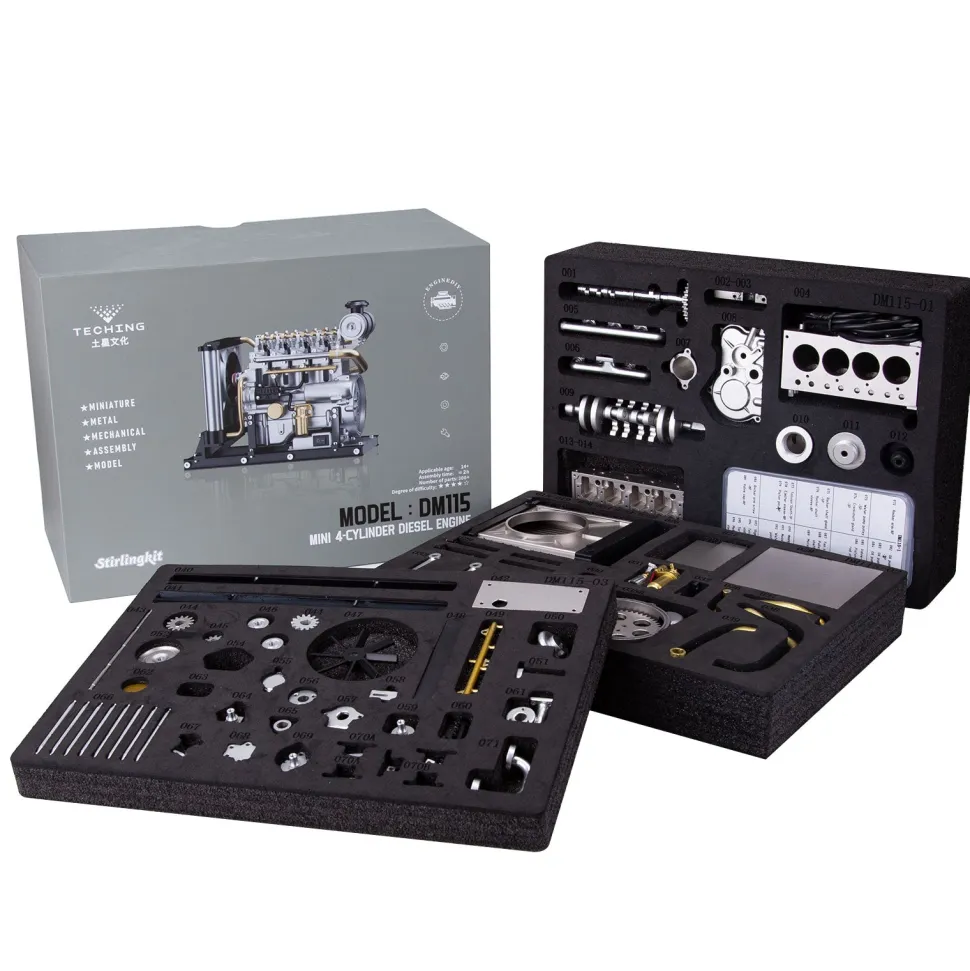 L4 Diesel Engine Model Kit that Works - Build Your Own Diesel Engine - TECHING 1: 10 Full Metal Mini L4 4 Cylinder Engine OHV Inline 4 Cylinder Engine Model Kit 300+PCS