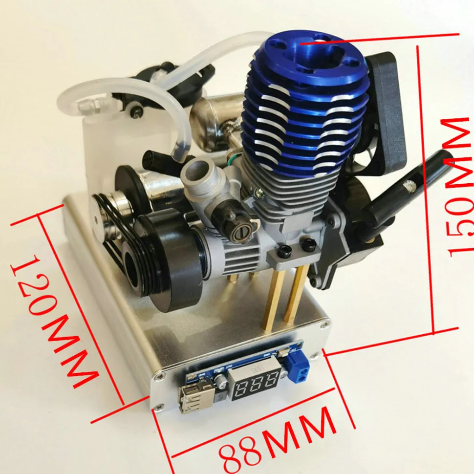 Level 15 12V 2 Stroke Methanol Nitro Engine Generator Model with Cooling Fan (5V 1.5A USB Charging)