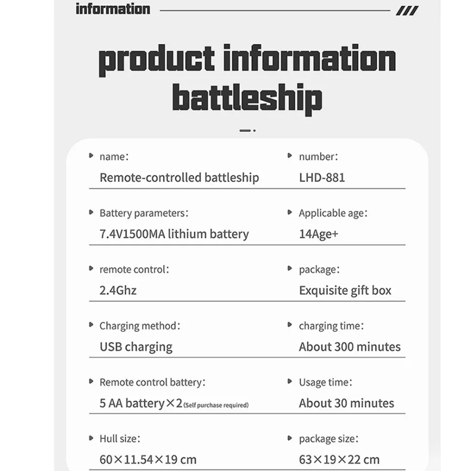 LHD-881 1/390 2.4G RC Electric High-Frequency Twin-Engine Battleship Model