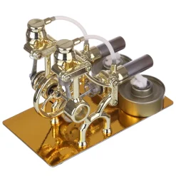 L-Type 2 Cylinder Stirling Engine Generator Model with LED Diode and Bulb Science Experiment Teaching Model Toy Collection