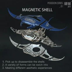 Manta Ray Mechanical Marine Biological 3D Metal Assembly Model with Lights