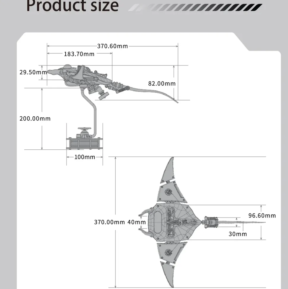 Manta Ray Mechanical Marine Biological 3D Metal Assembly Model with Lights