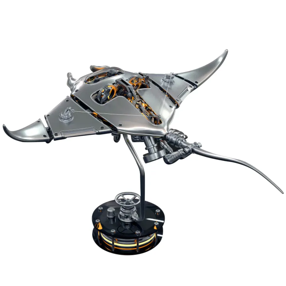Manta Ray Mechanical Marine Biological 3D Metal Assembly Model with Lights