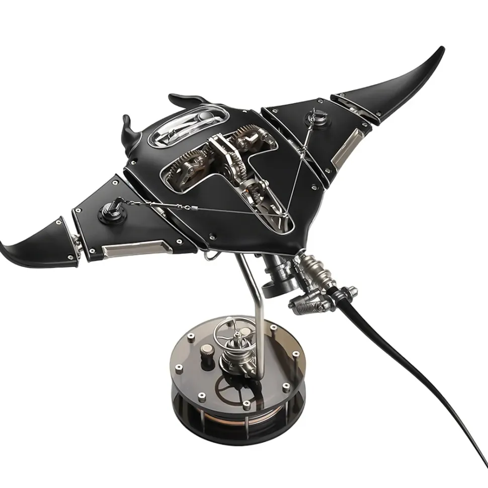 Manta Ray Mechanical Marine Biological 3D Metal Assembly Model with Lights
