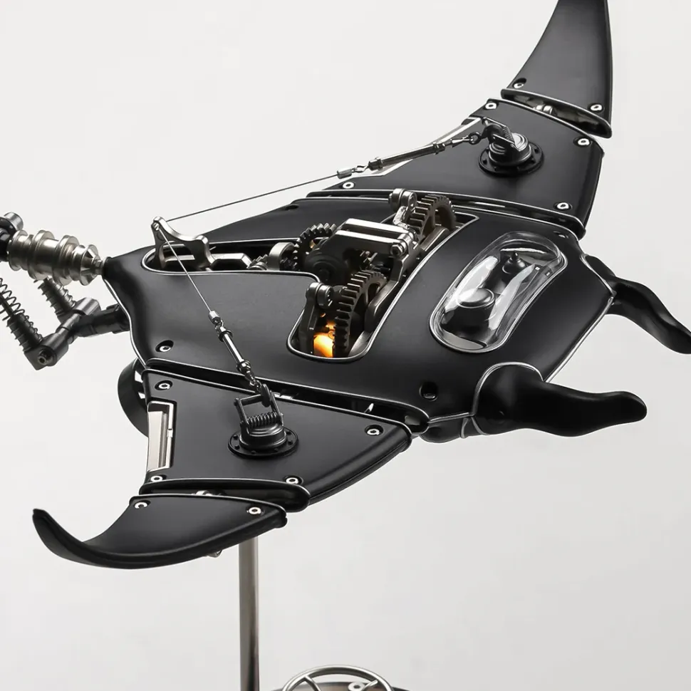 Manta Ray Mechanical Marine Biological 3D Metal Assembly Model with Lights