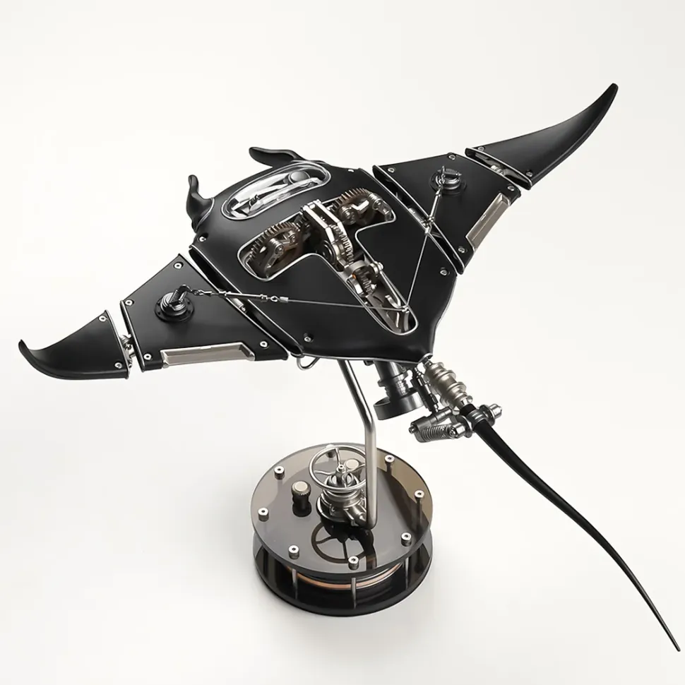 Manta Ray Mechanical Marine Biological 3D Metal Assembly Model with Lights