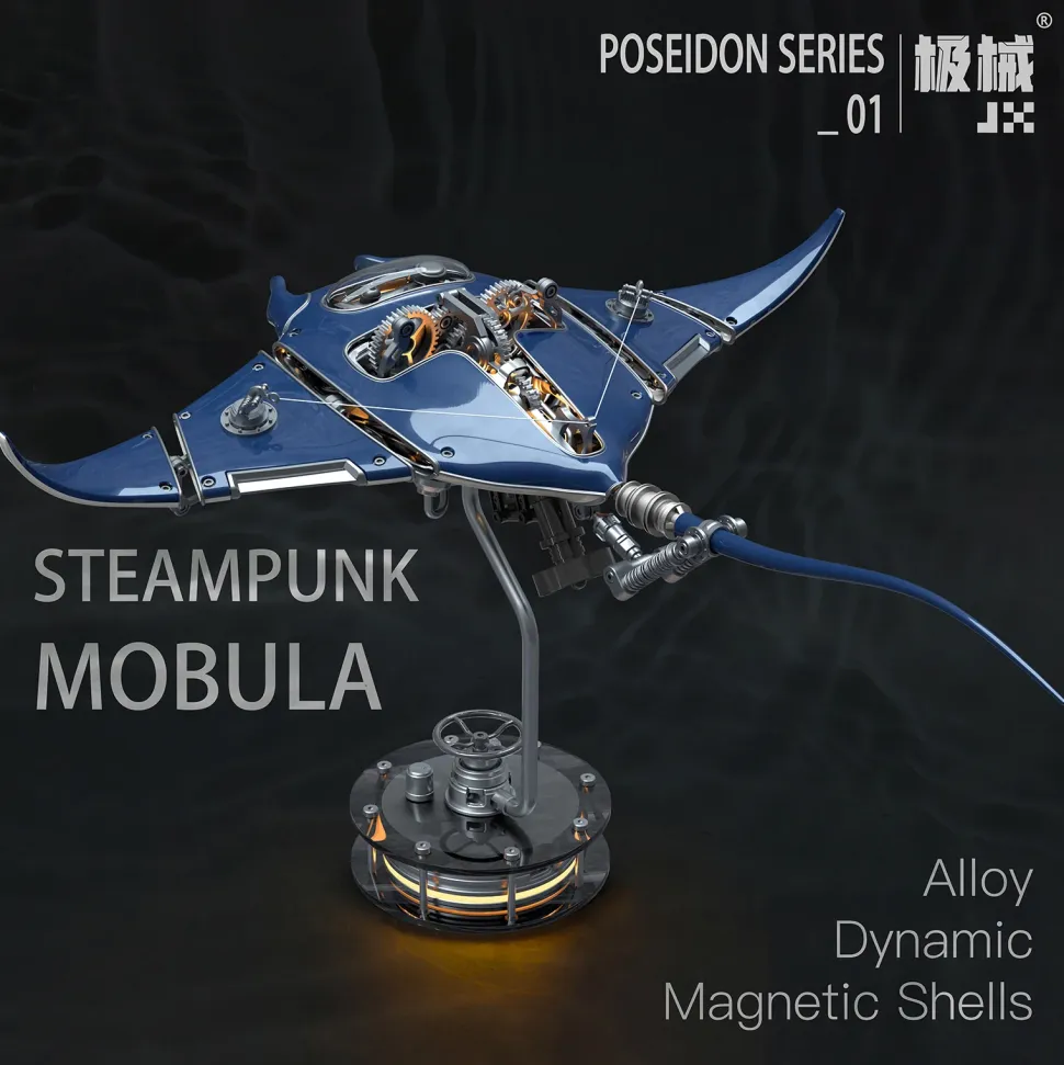 Manta Ray Mechanical Marine Biological 3D Metal Assembly Model with Lights