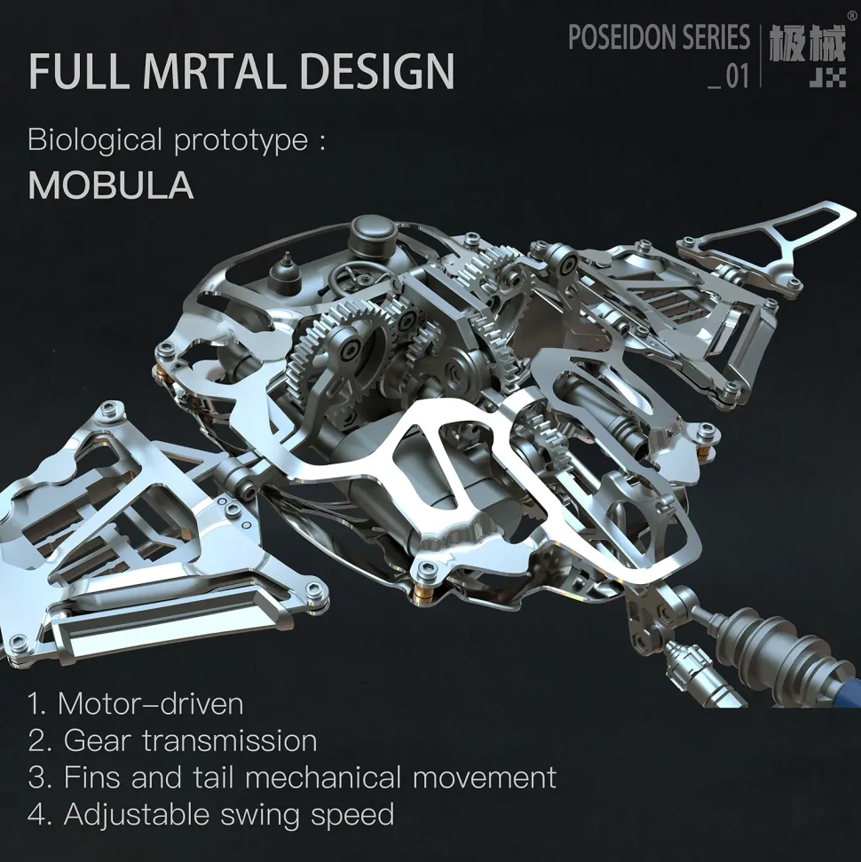 Manta Ray Mechanical Marine Biological 3D Metal Assembly Model with Lights