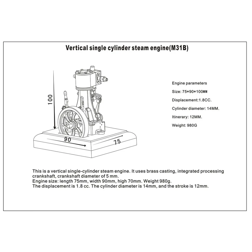 M31B 1.85CC Mini Retro Vertical Single-cylinder Reciprocating Double-acting Steam Engine Model Toys