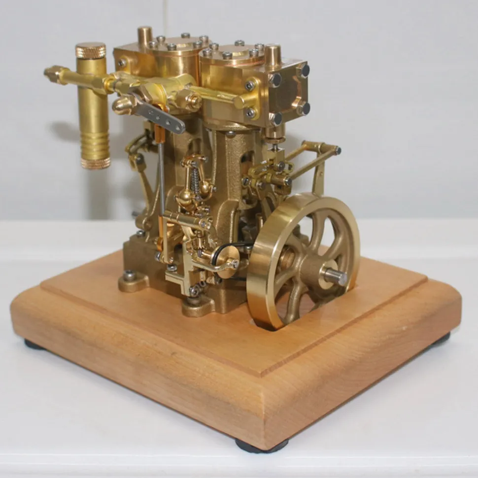 M30 3.7CC Mini Retro Vertical Double-cylinder Reciprocating Double-acting Steam Engine Model Toys with Speed Reducer