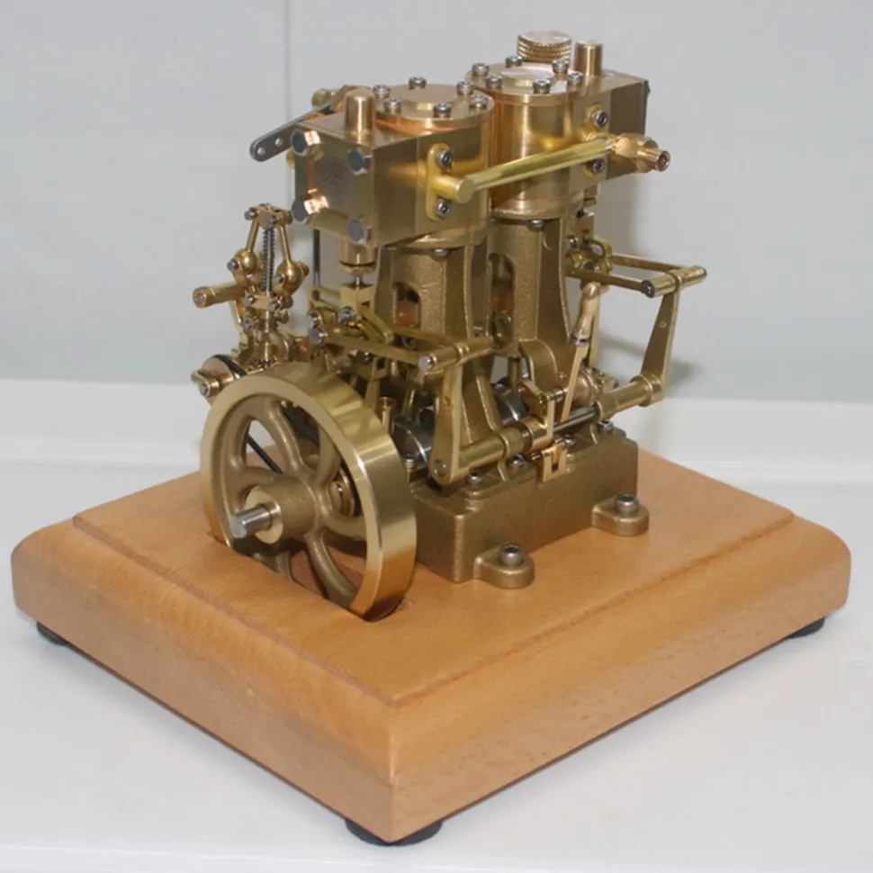 M30 3.7CC Mini Retro Vertical Double-cylinder Reciprocating Double-acting Steam Engine Model Toys with Speed Reducer