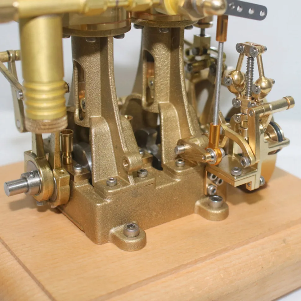 M30 3.7CC Mini Retro Vertical Double-cylinder Reciprocating Double-acting Steam Engine Model Toys with Speed Reducer