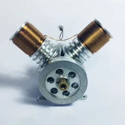 Metal Mini V Type Double-cylinder V2 Electromagnetic Engine Model Operable Engine Physics Science Experiment Toy (6-12V Supply Voltage)