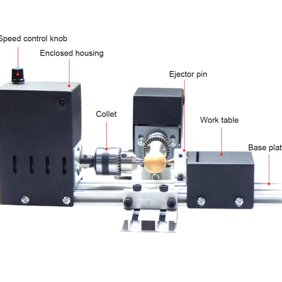 Mini Desktop Lathe with Dual Motor Multifunctional Electric DIY Tools (Black)