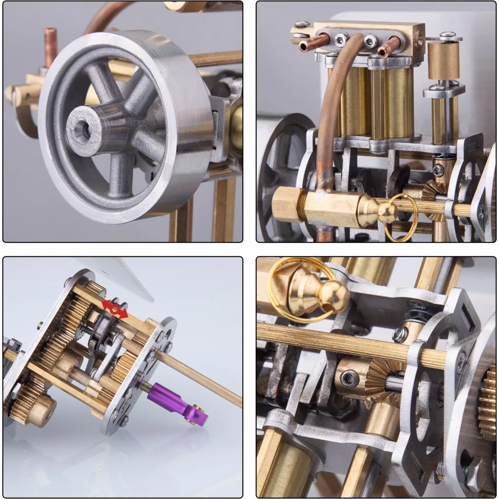 Mini Horizontally Opposed 4-Cylinder Steam Engine Model With Gearbox For Small Steam Model Ship