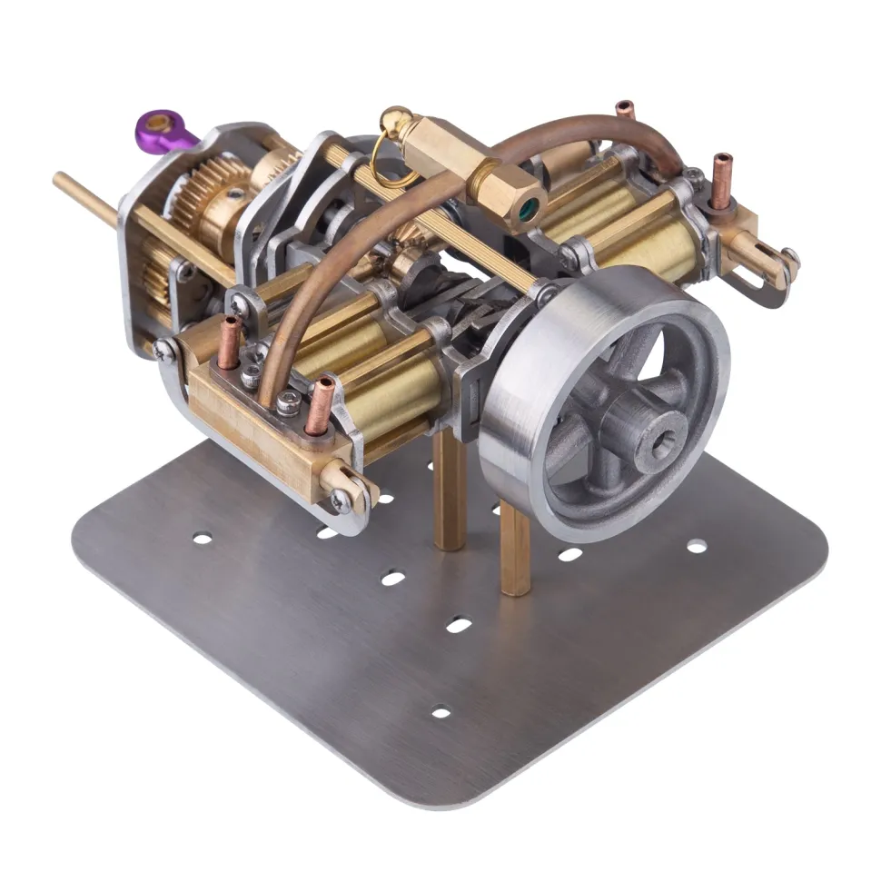 Mini Horizontally Opposed 4-Cylinder Steam Engine Model With Gearbox For Small Steam Model Ship