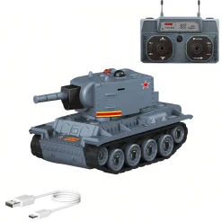 Mini RC Battle Tank Model with Infrared Combat Mode, Rotating Turret and Track Drive 1/64 Scale 2.4G