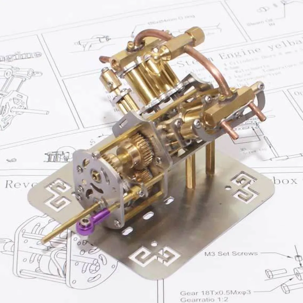 Mini V4 Steam Engine Model with Reverse Gearbox Toy Creative Gift