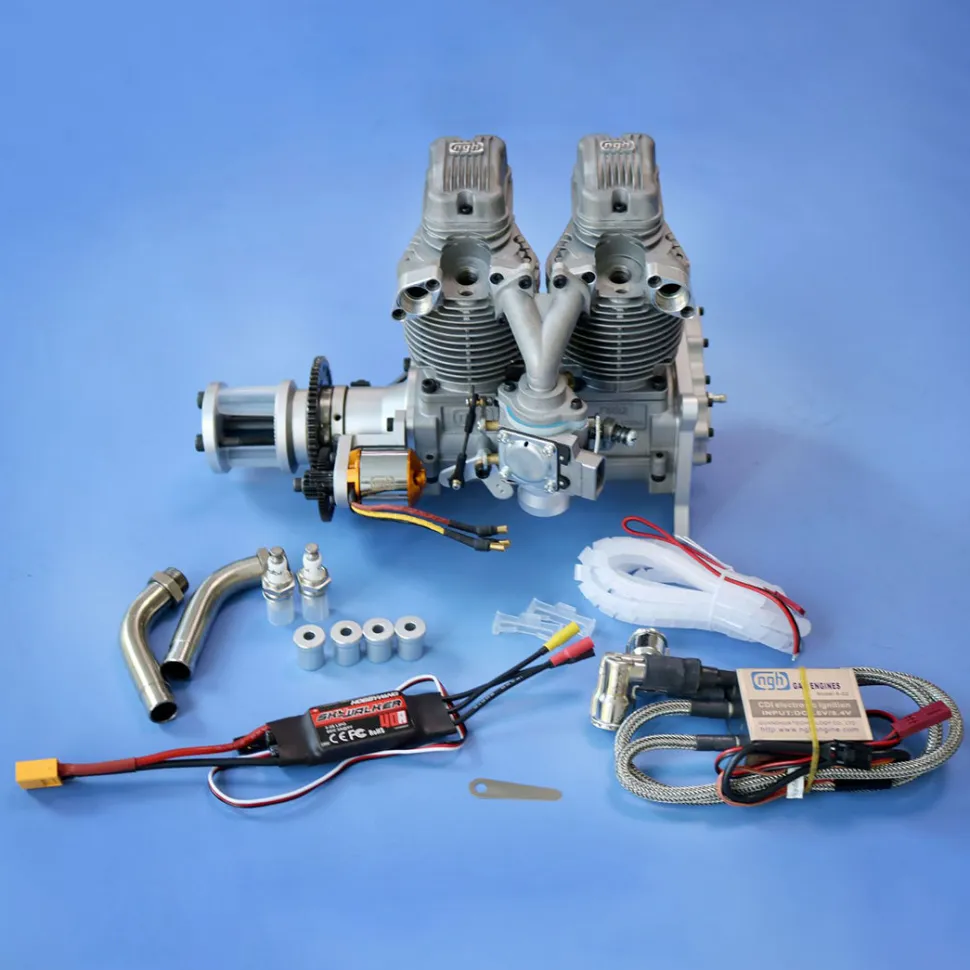 NGH GF60i2-E 60cc Inline Twin-Cylinder Four-Stroke Air-Cooled Gasoline Engine Model with Electric Starter for Fixed-Wing RC Airplanes