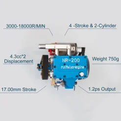 NR-200 8.6cc Inline 2-cylinder 4-stroke Water-cooled Electric Start Nitro Engine Model for 1:8 RC Car