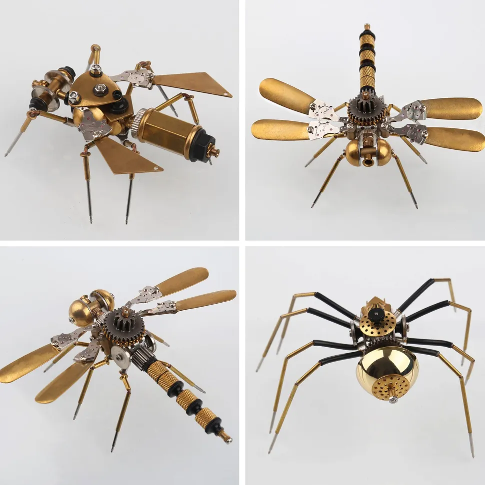 250+Pcs Mechanical Metal Model Kit Assembly Toy - (Spider + Dragonfly + Wasp)