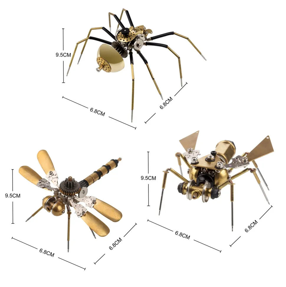 250+Pcs Mechanical Metal Model Kit Assembly Toy - (Spider + Dragonfly + Wasp)