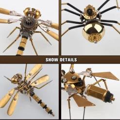 250+Pcs Mechanical Metal Model Kit Assembly Toy - (Spider + Dragonfly + Wasp)