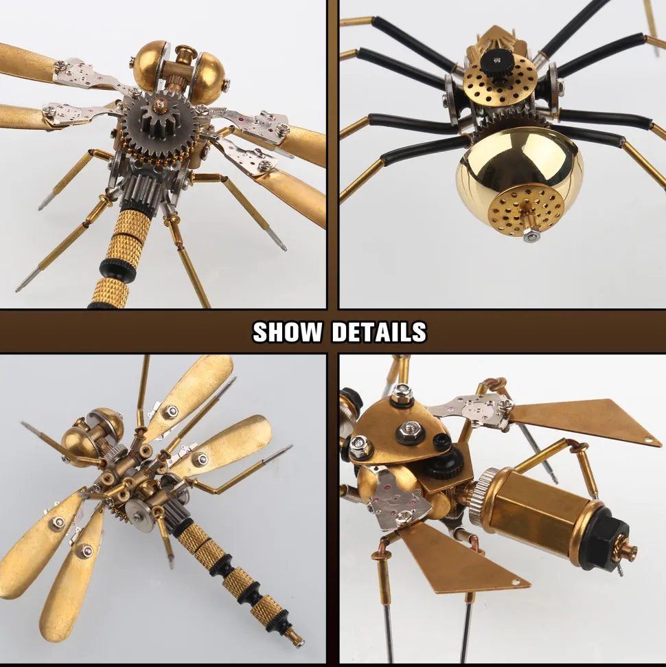 250+Pcs Mechanical Metal Model Kit Assembly Toy - (Spider + Dragonfly + Wasp)