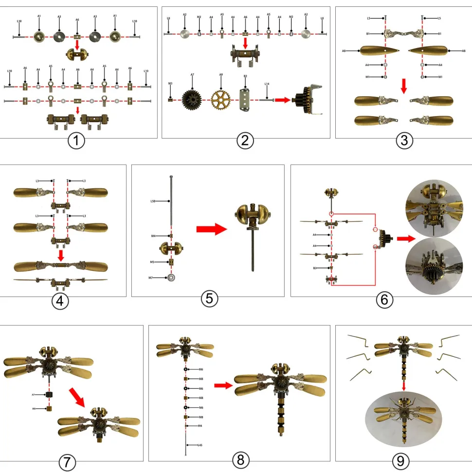 250+Pcs Mechanical Metal Model Kit Assembly Toy - (Spider + Dragonfly + Wasp)