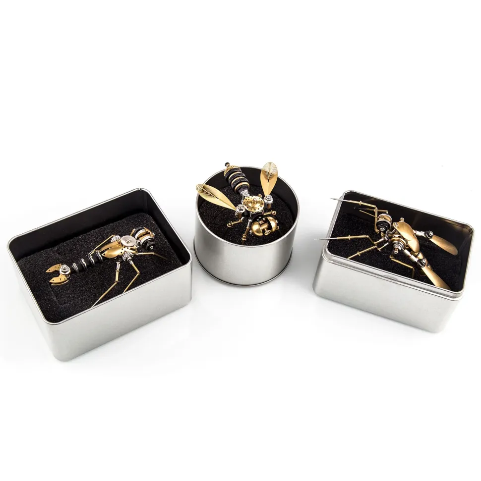 270Pcs Steampunk Insect Metal Model Kits Mechanical Crafts for Home Decor - Mosquito + Deck Insect + Bee Trinity
