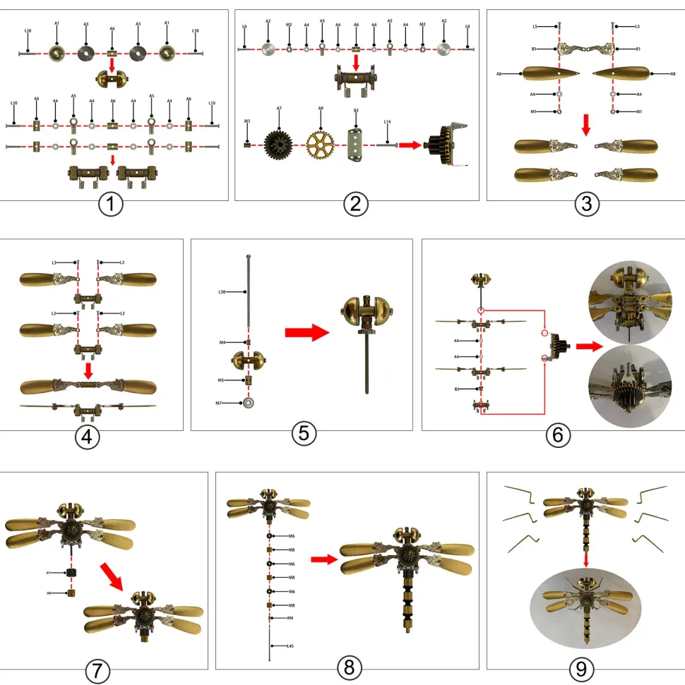 80Pcs Steampunk Insect Metal Model Kits Mechanical Crafts for Home Decor - Dragonfly
